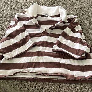 Ralph Lauren Crop Top Polo in Brown and White Stripes